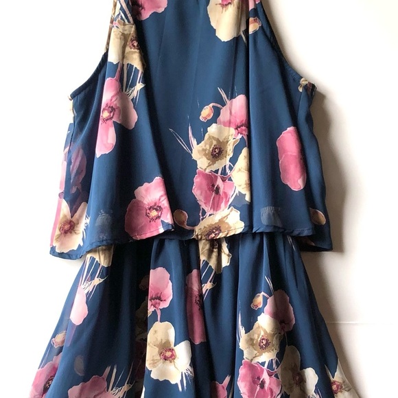 Peach Love California Blue Floral Print High Waisted Halter Neck Chiffon Romper - Picture 8 of 16